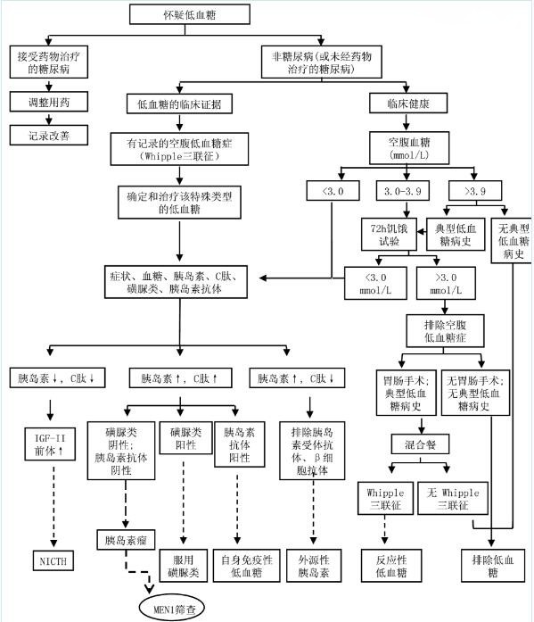 图3低血糖的诊断流程凡考虑到低血糖可能的患者应详细询问病史,根据